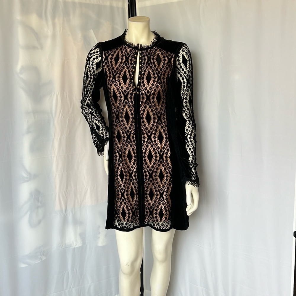 Nanette Lepore Black Velvet and Lace Dress